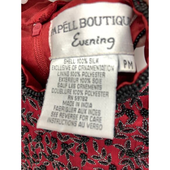 Vtg 90s Papell Boutique Evening Beaded Silk High Collar Blouse Sleeveless Sz PM - Picture 3 of 6